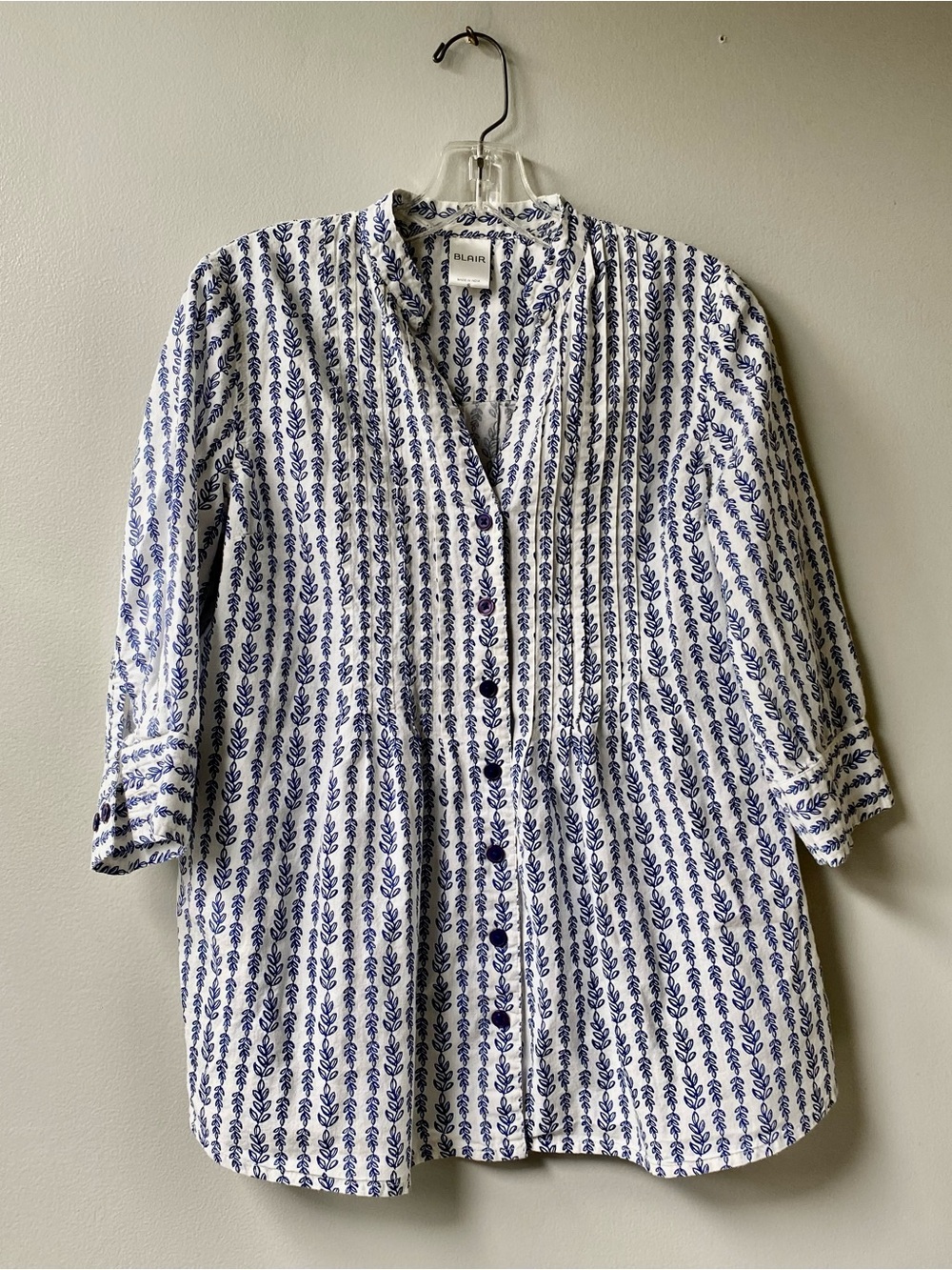 Blair Blue & White Printed Button-Front Top